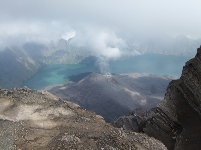 Mt. Barujari descending Mt. Rinjani to Plawangan II