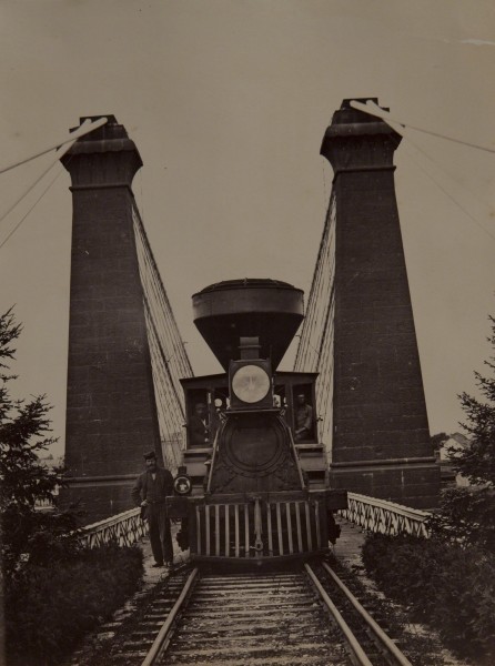Train and Engineer on Suspension Bridge, Niagara