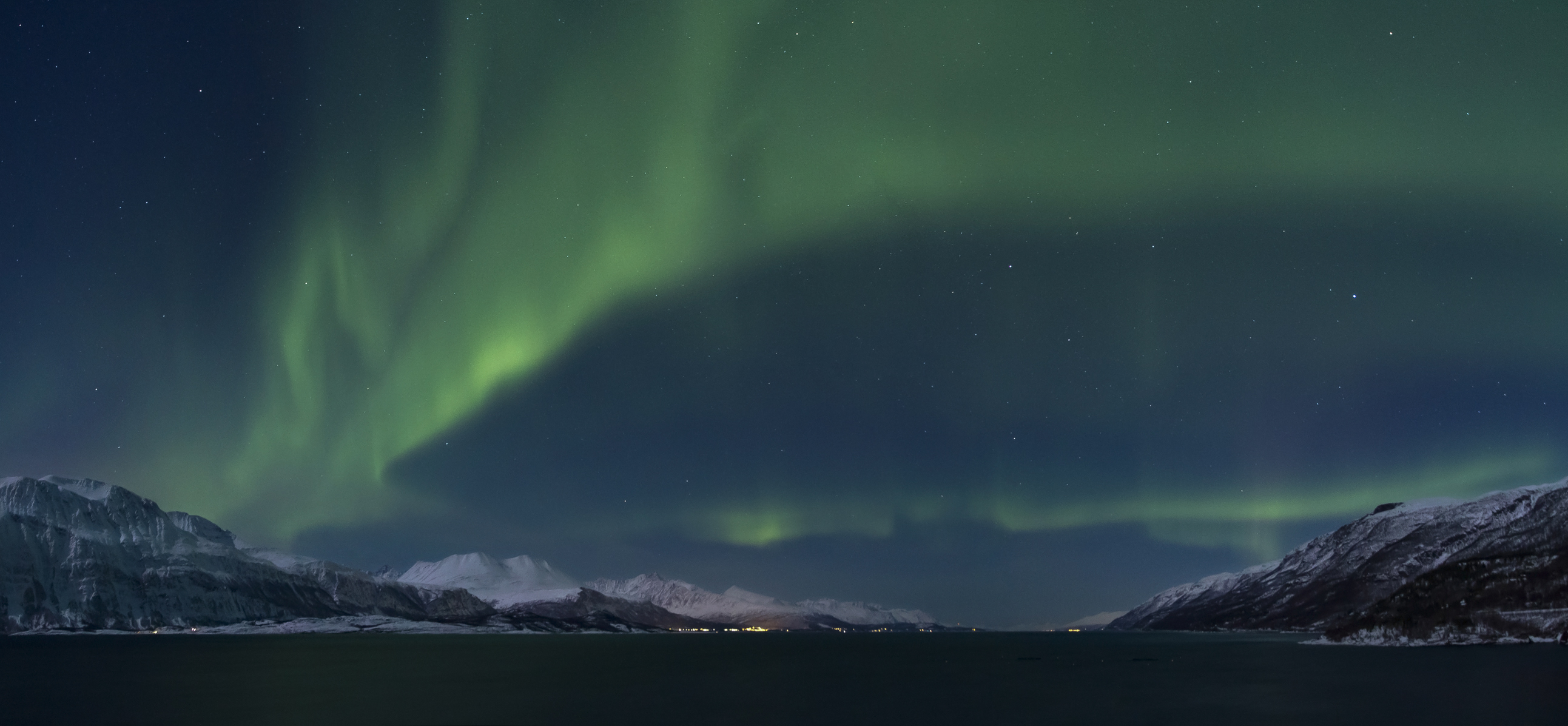 Aurora borealis above Lyngenfjorden, 2012 March