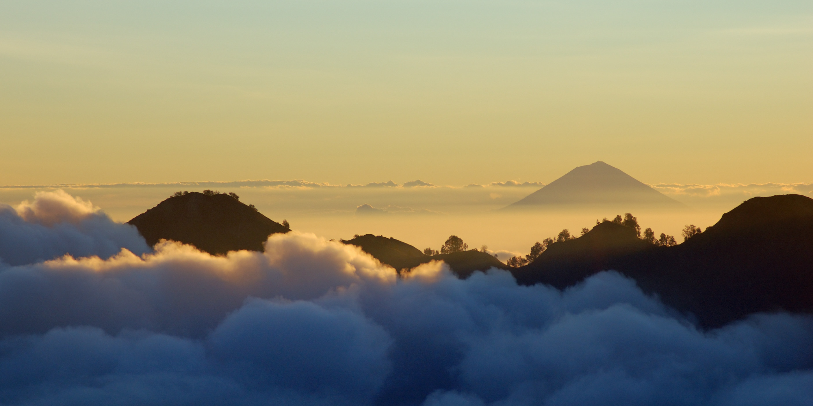 Bali's Gunung Agung seen at sunset from Gunung Rinjani