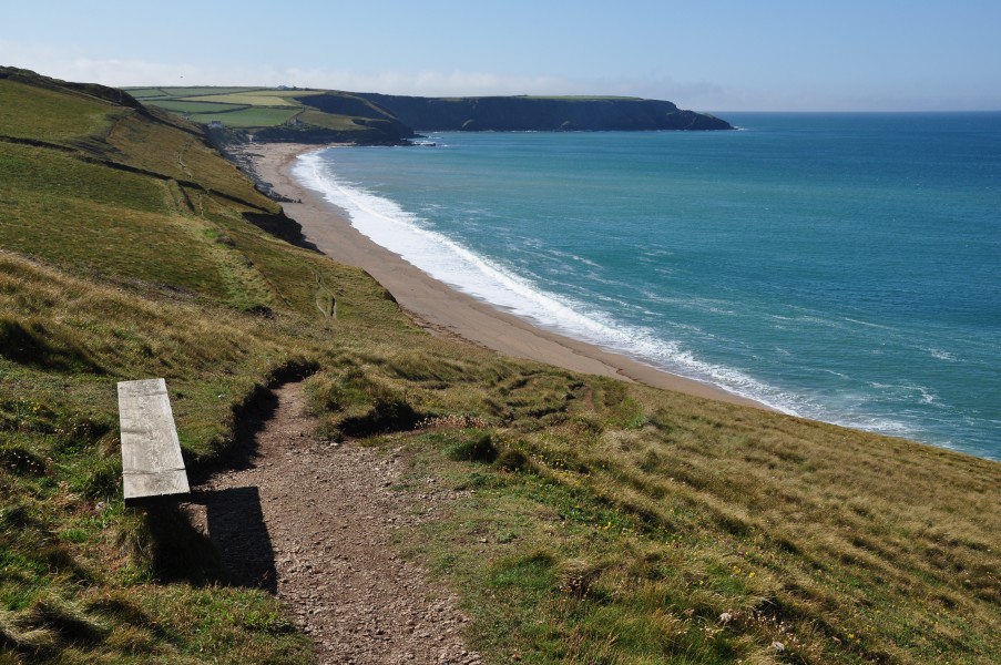 Bench on South West Coast Path above Porthleven Sands (7877)