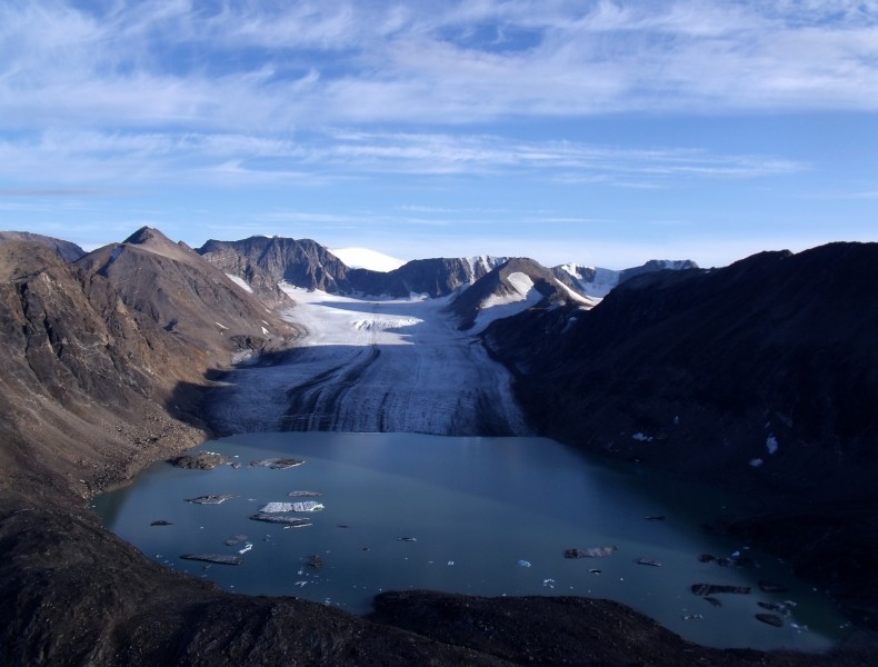 Glacier, Glacial Lake, and Terminal Moraine, Baffin Island -a