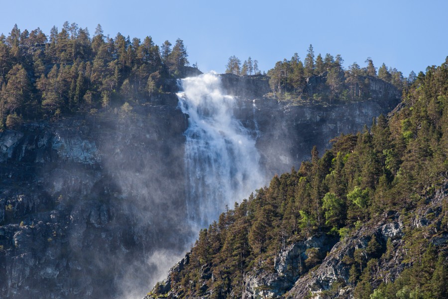 a waterfall falling into a branch of the Sognefjord, Norway, near Flåm, June 2014, picture 78