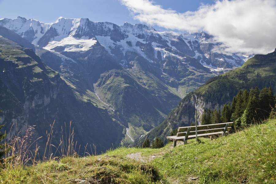 Resting point with view to Bernese Alps at Mürren, Bern, Switzerland, 2012 August