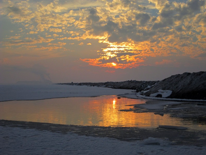 Sunset over frozen Meyghan Salt Lake