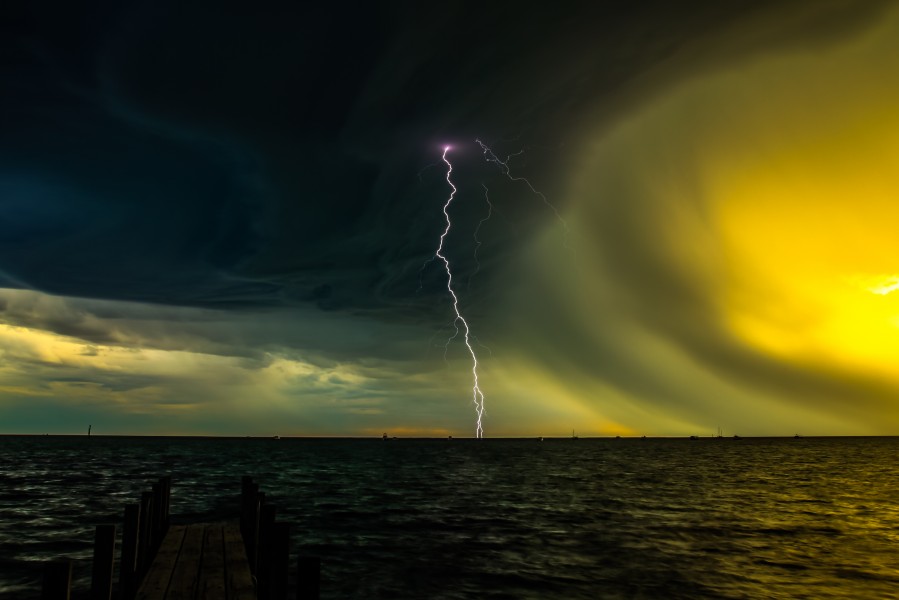 The mother of all sunset lightning storms at Denham Western Australia - (13113668344)