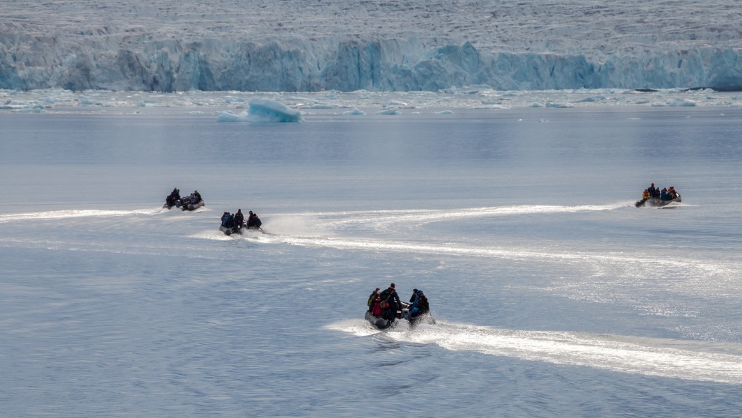 Zodiac crews on their way to the Monacobreen, Svalbard