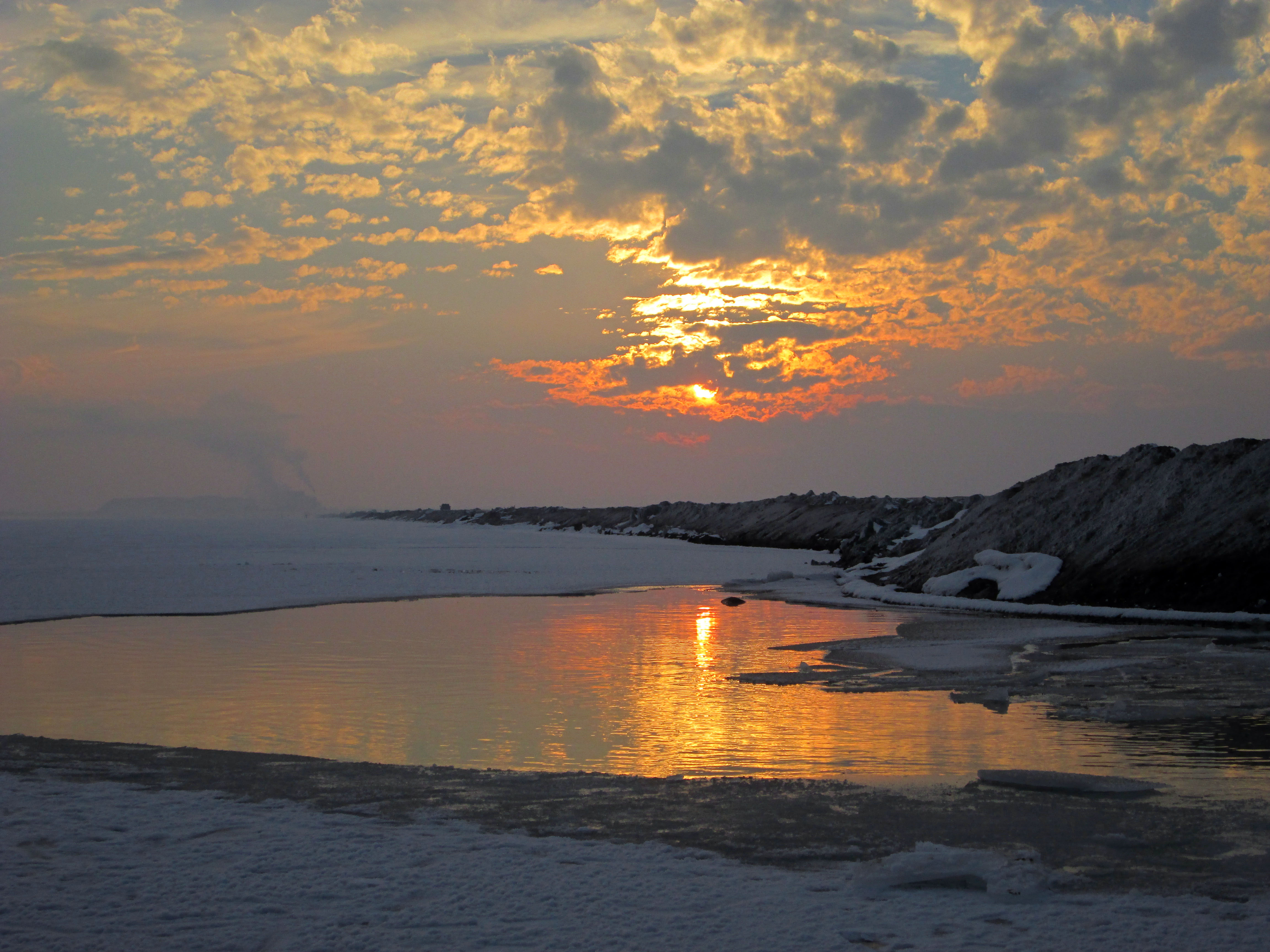 Sunset over frozen Meyghan Salt Lake