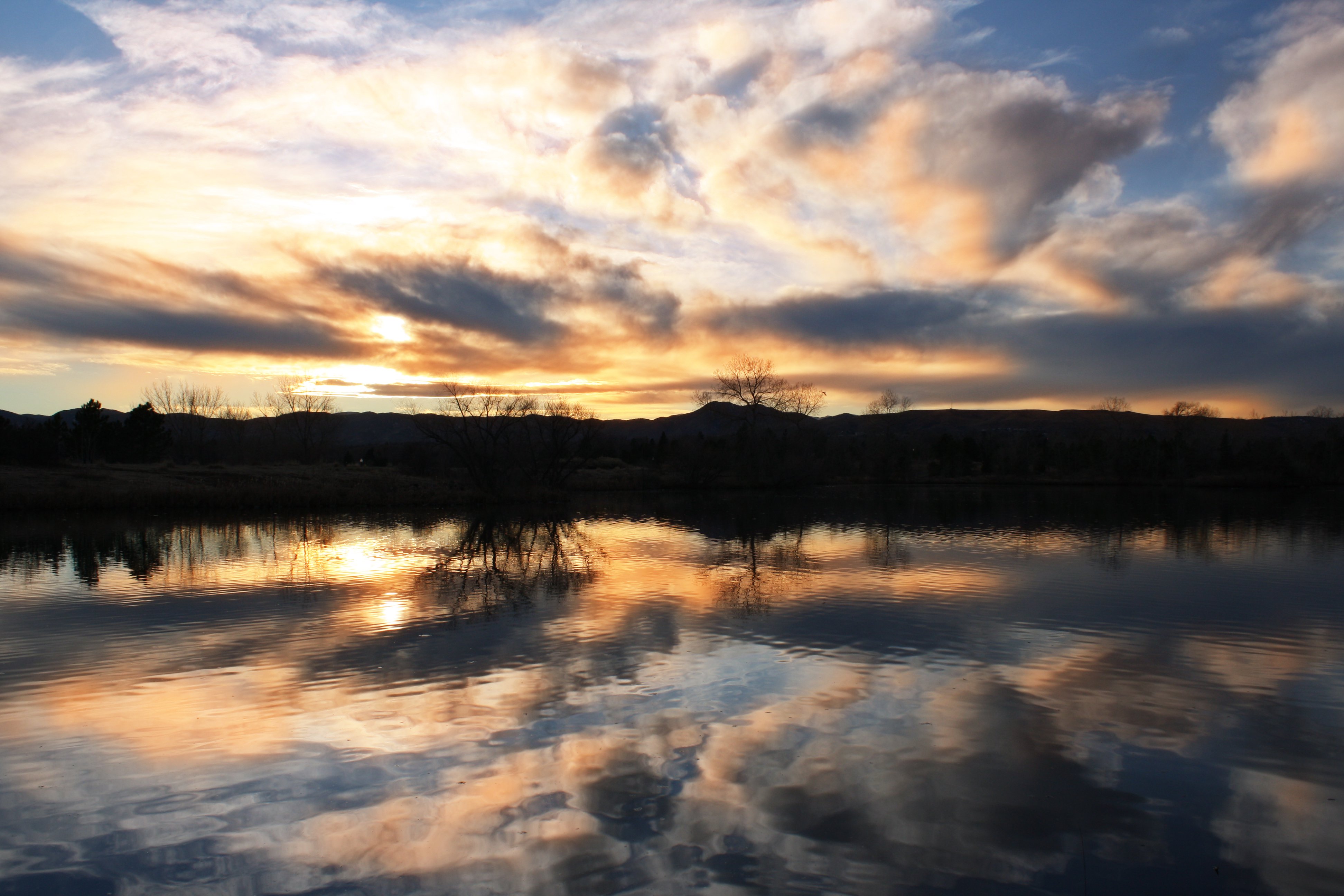 Sunset reflected in water of lake