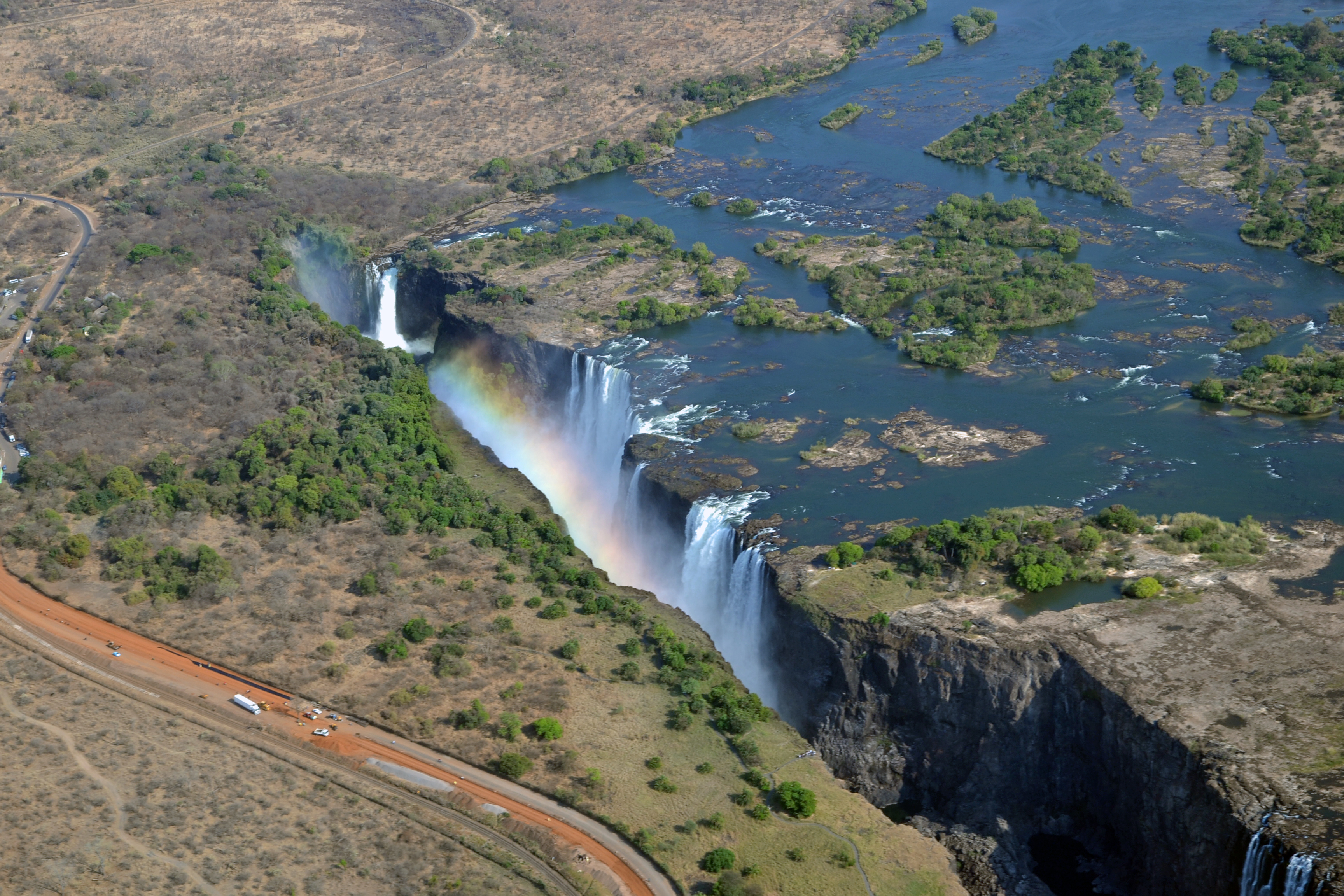 view of Victoria Falls from helicopter in September 2012