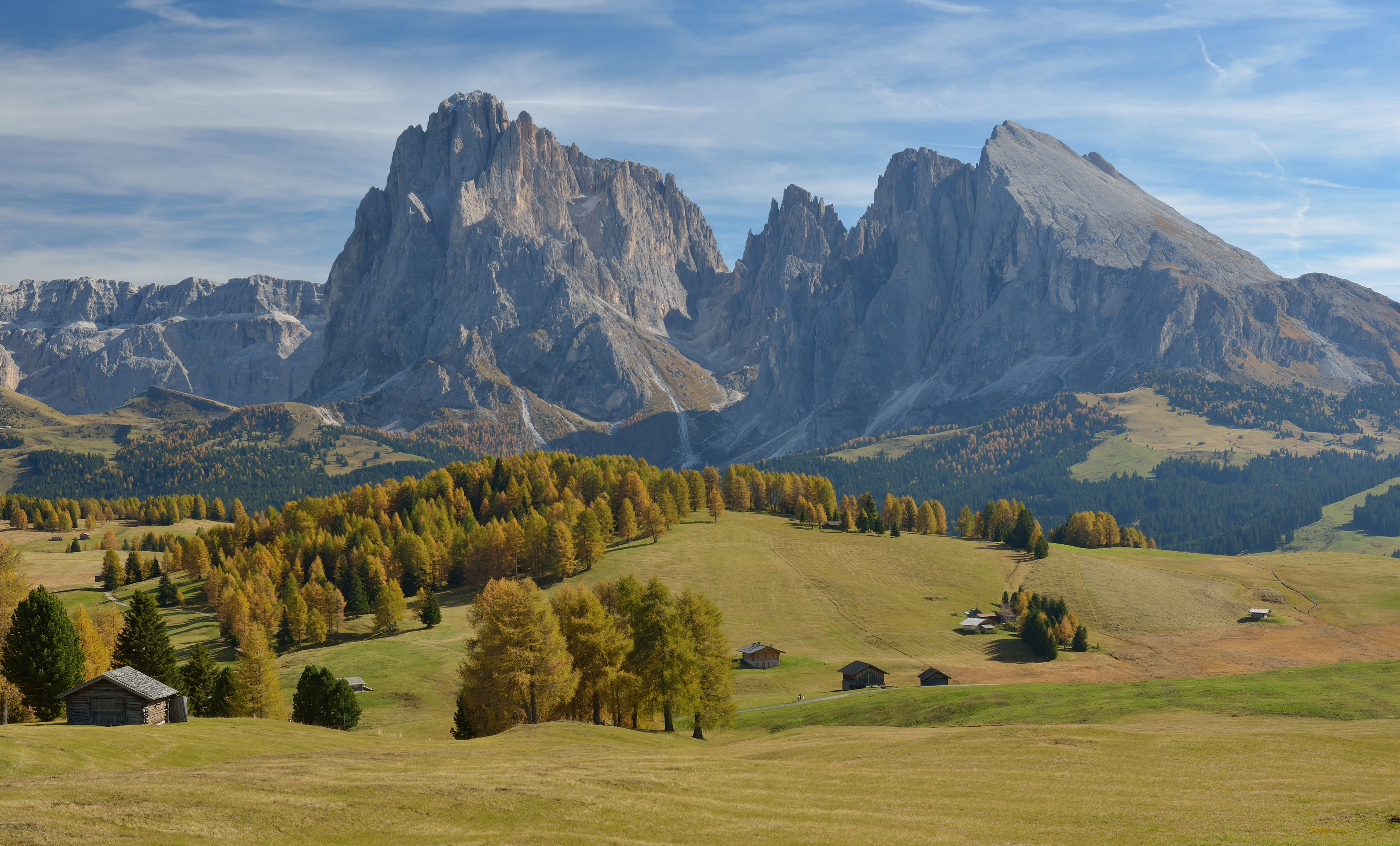 Autumn on the meadows of Seiser Alm with Saslong