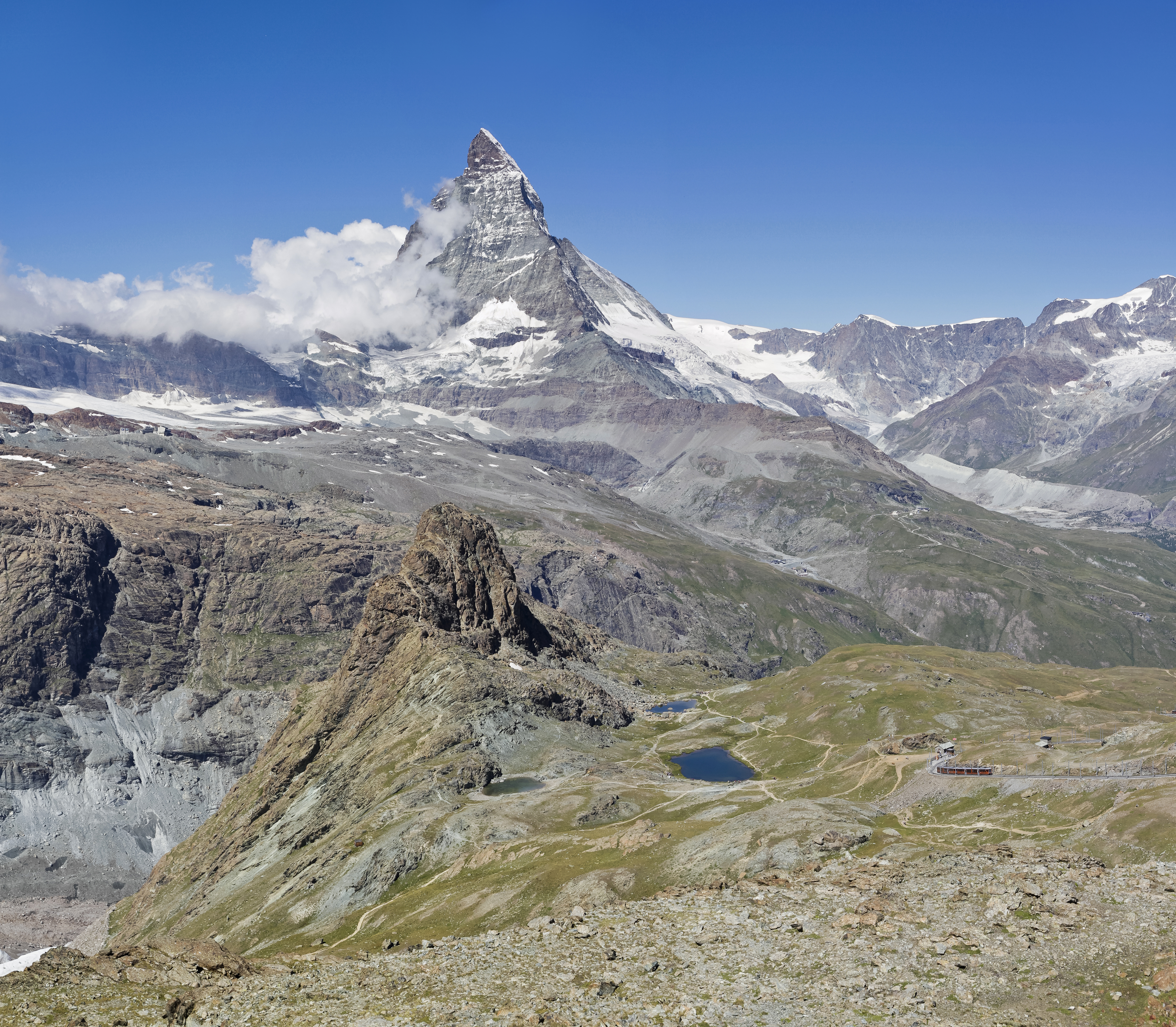 Matterhorn and Riffelhorn as seen from Gornergrat, Wallis, Switzerland, 2012 August