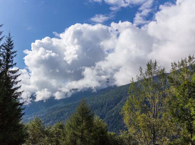 Bergtocht van Cogolo di Peio naar M.ga Levi in het Nationaal park Stelvio (Italië). Wolkenveld boven het dal