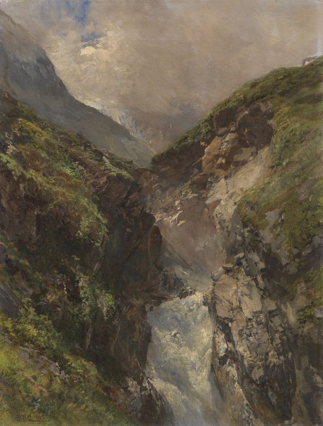 Edward Theodore Compton Gebirgsschlucht mit Wasserfall c1880s