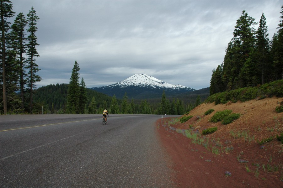 Mount Bachelor with cyclist