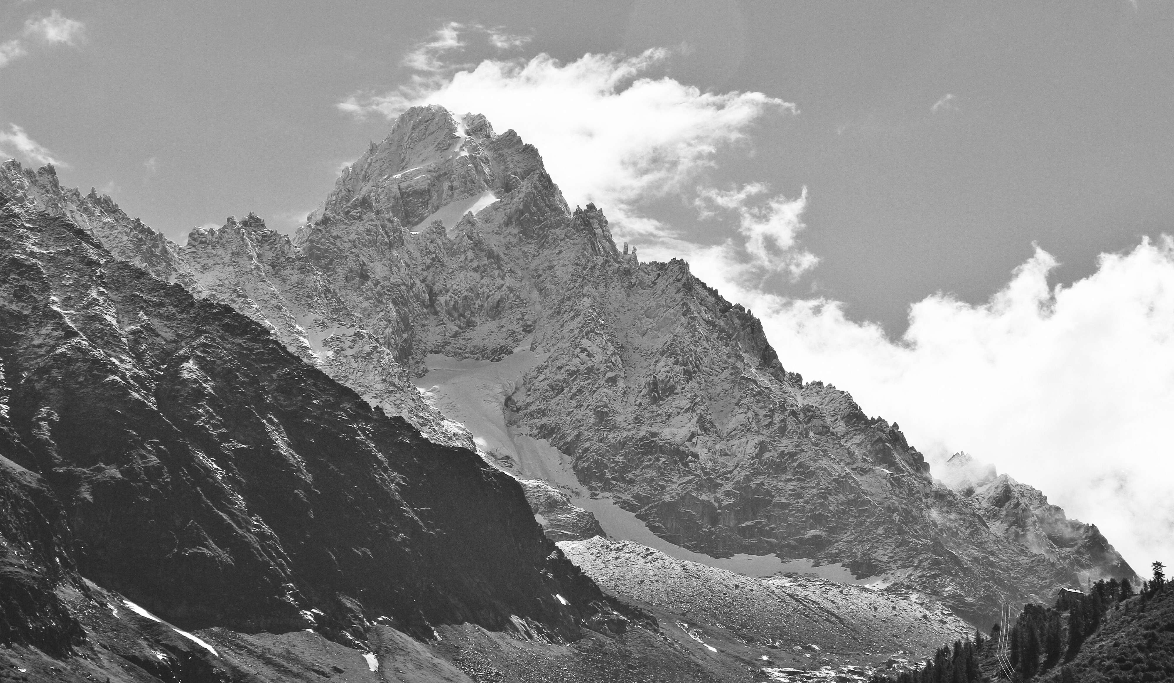 Aiguille du Chardonnet from Argentière 6, bw