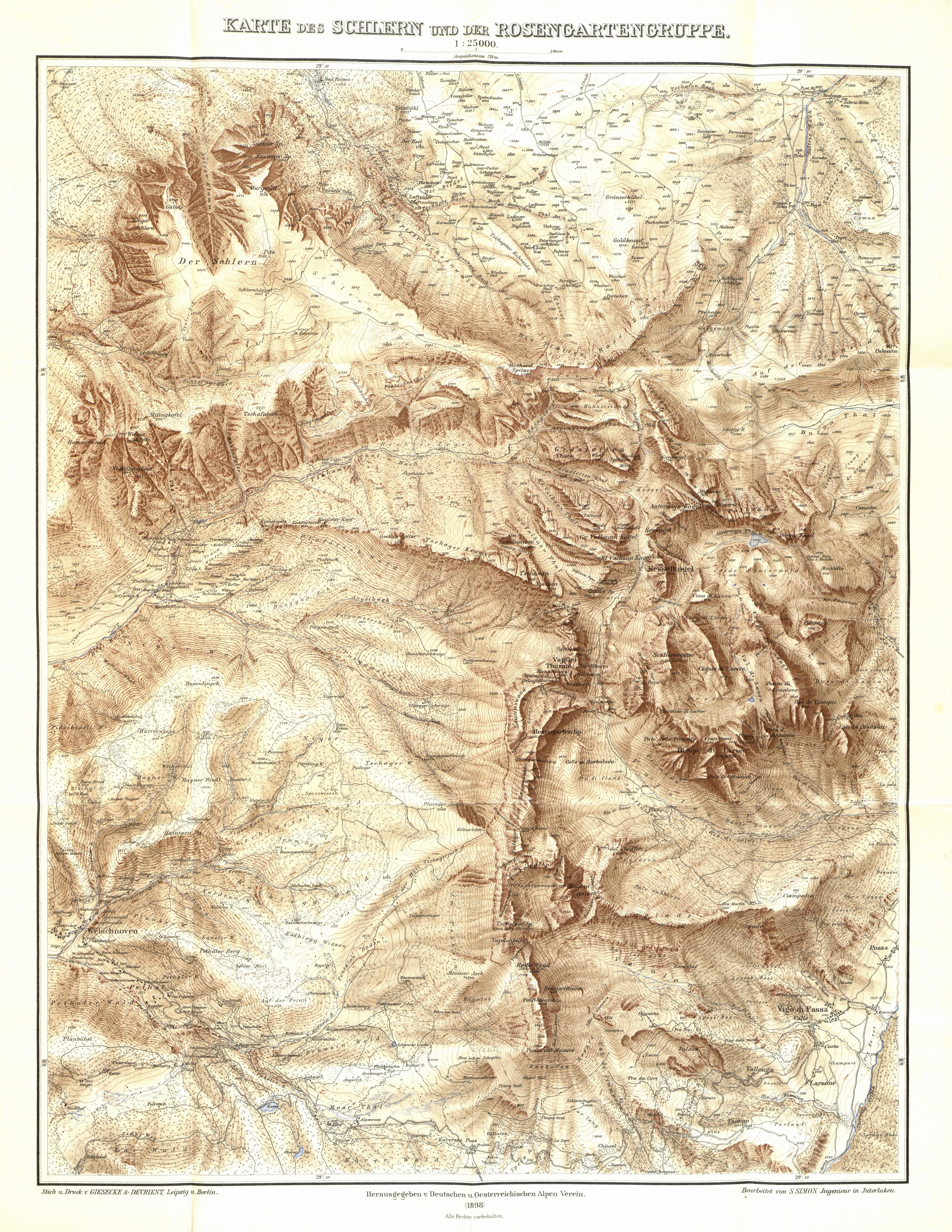 Karte des Schlern und der Rosengartengruppe