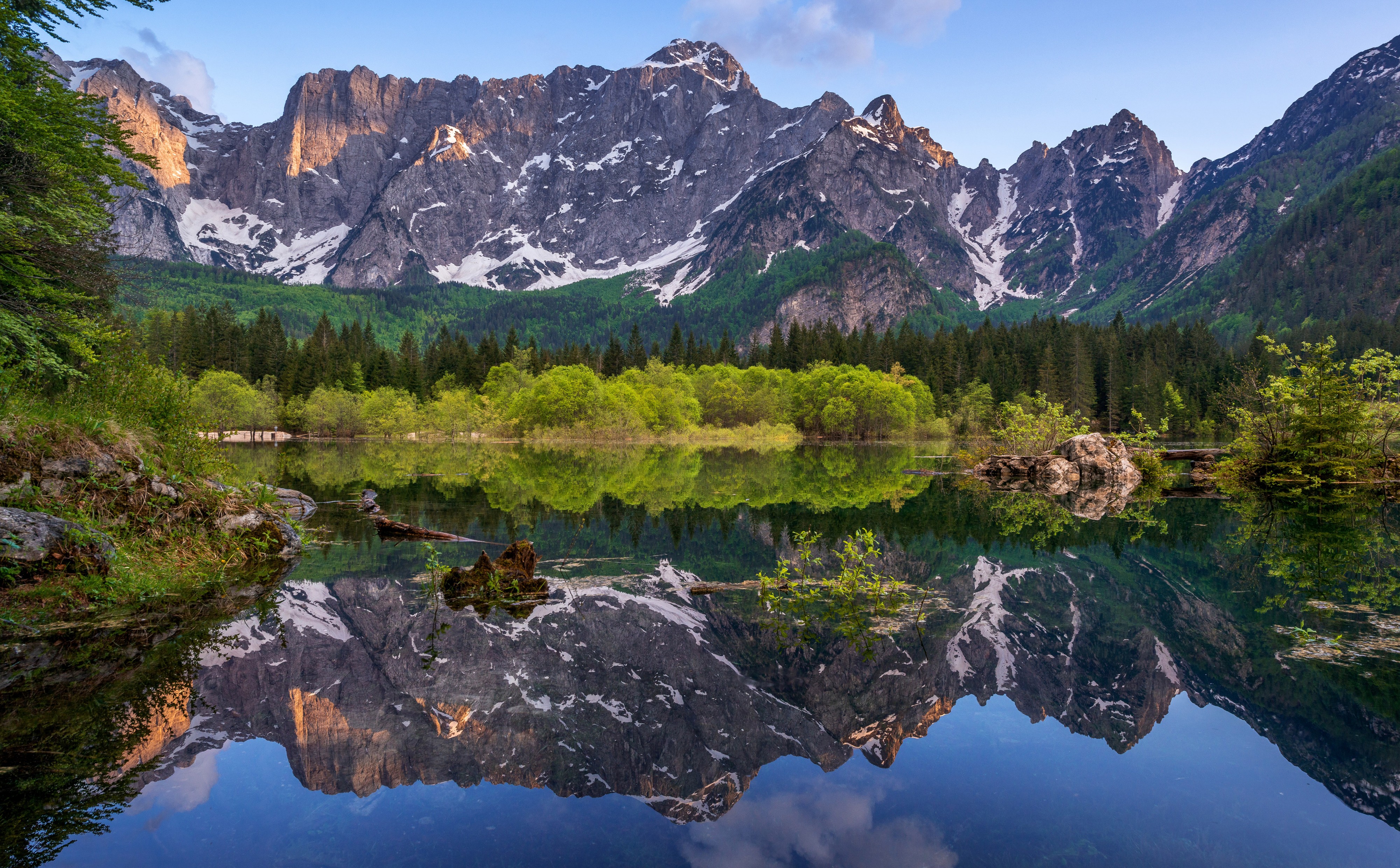 Mangart lake at sunset