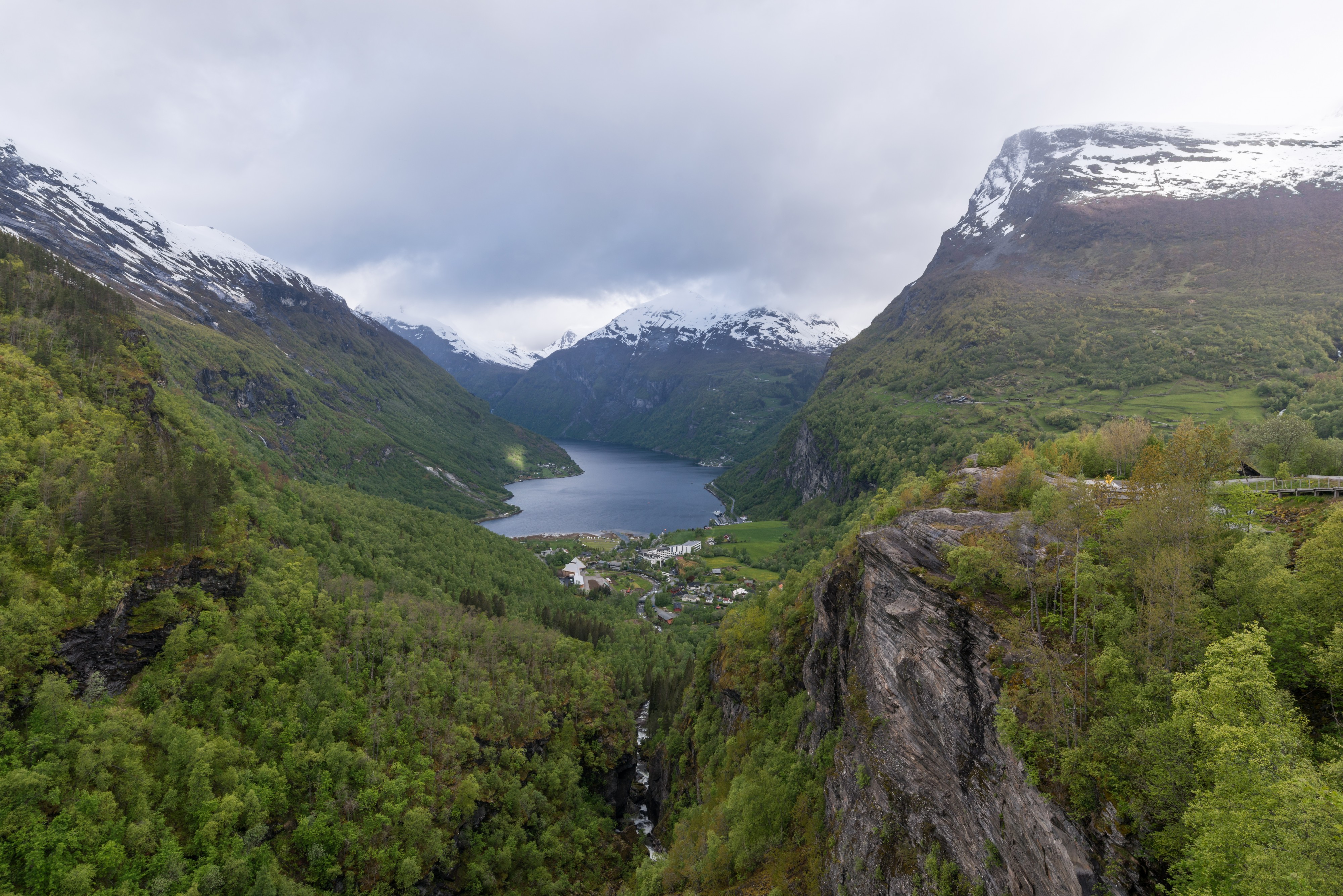 View of Geiranger, as seen from Flydalsjuvet Viewpoint 20150604 1