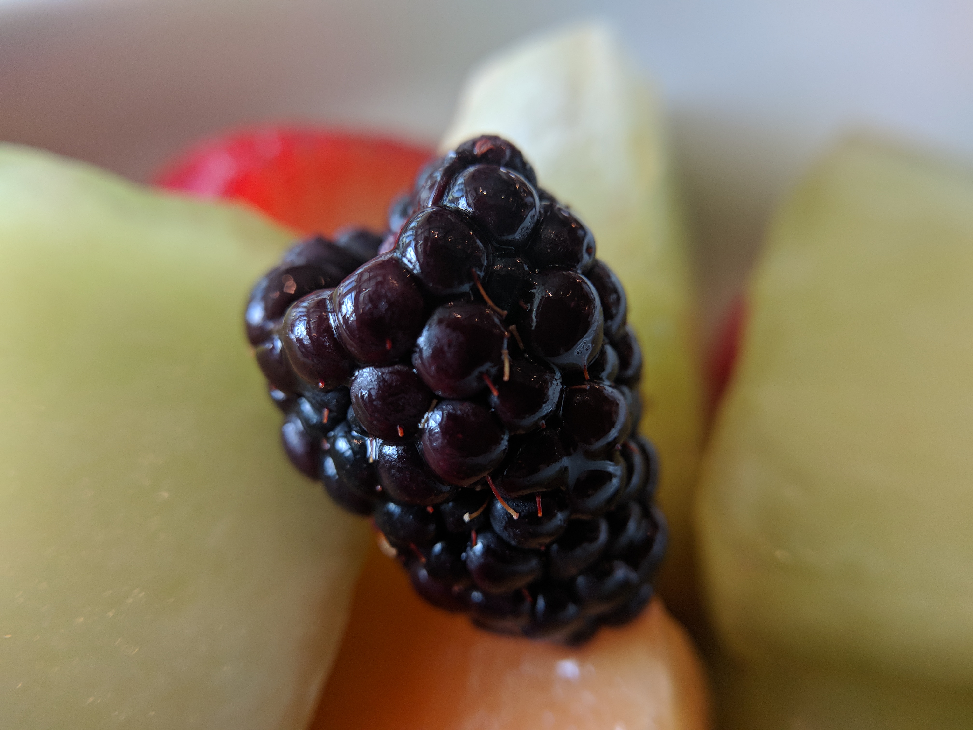 Blackberry in fruit salad macro