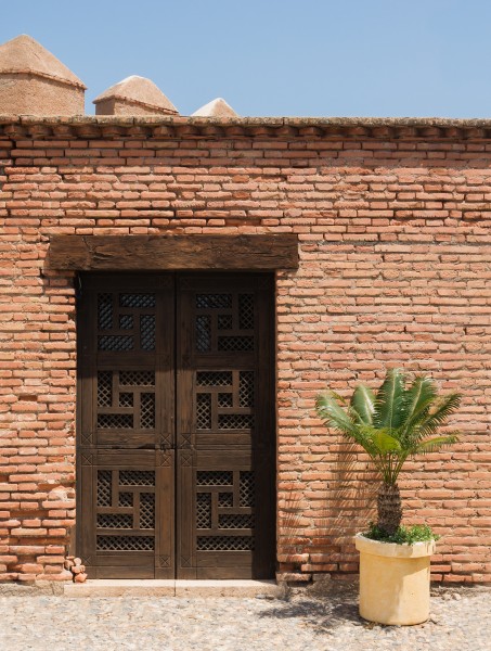 Wooden door, Alcazaba gardens, Almeria, Spain