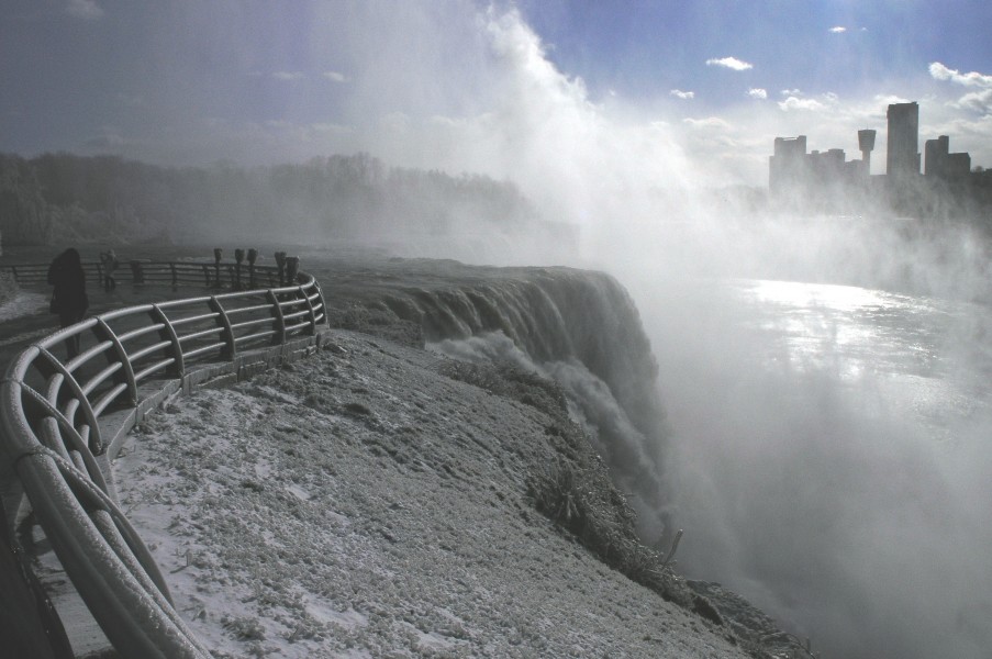 American Falls in winter looking toward Goat Island from Niagara Falls State Park