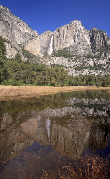 An upper Yosemite fall with reflection
