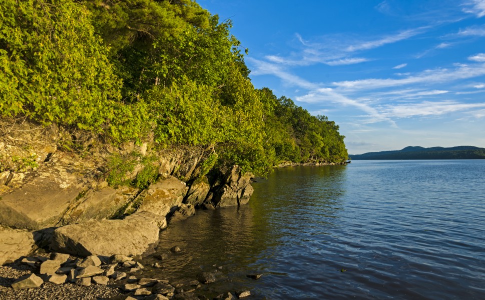 Hudson River shore at Norrie State Park, Staatsburg, NY, on summer evening