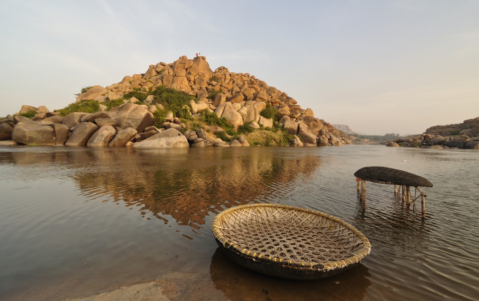 Two Coracles and Tungabhadra River