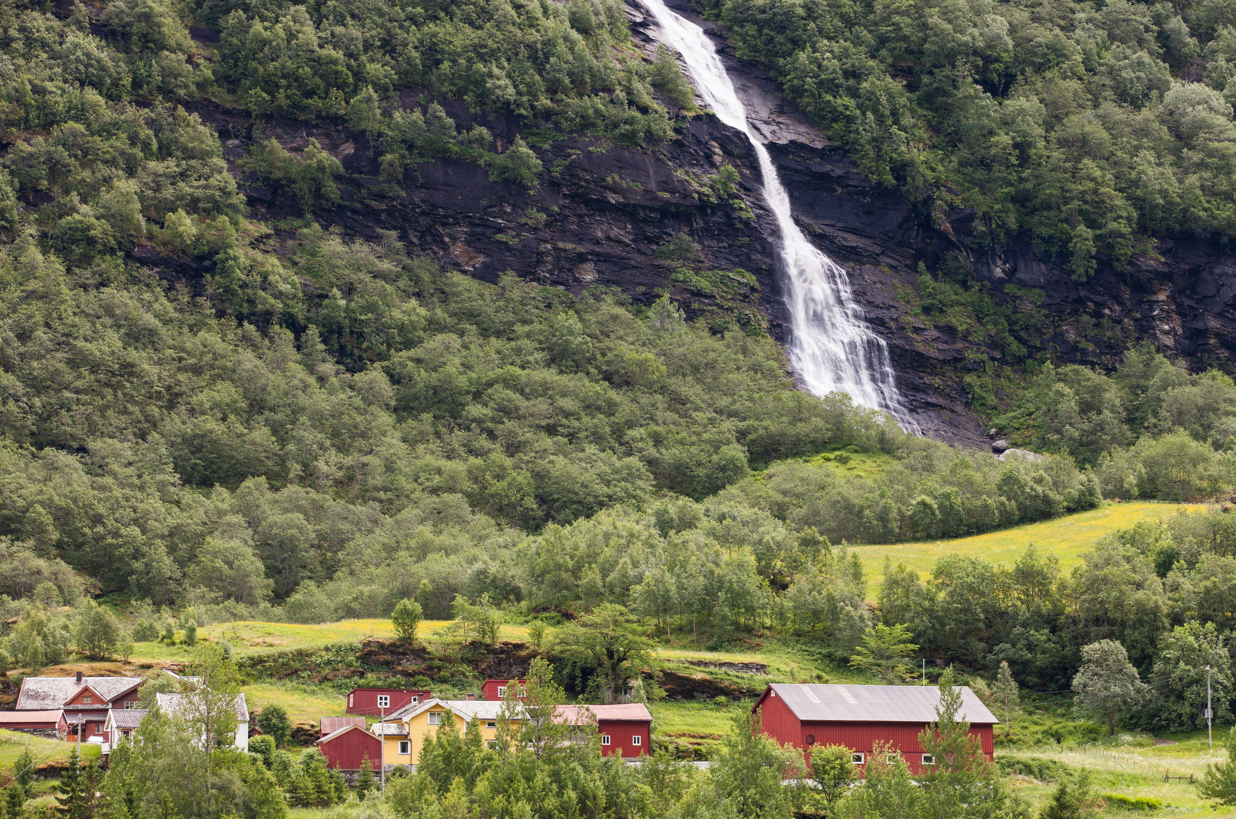 a waterfall in Norway seen from a Flåm line train open window, near Flåm, June 2014, picture 22