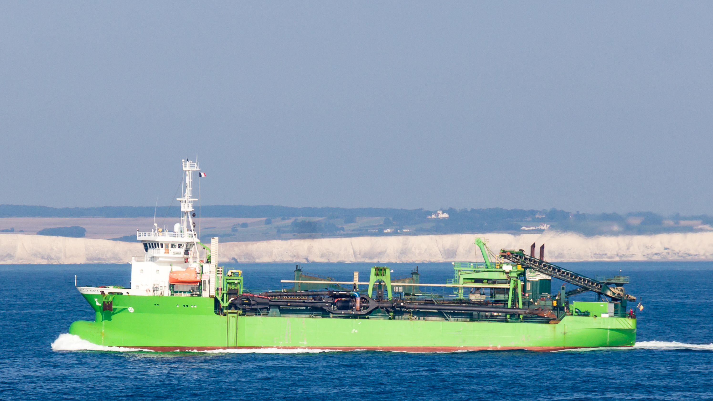 Hopper dredger Victor Horta (IMO 9525704) off the coast of the White Cliffs of Dover-3849