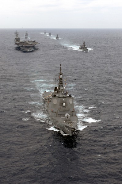 US Navy 070318-N-5961C-068 Ships assigned to the Ronald Reagan Carrier Strike Group and the Japan Maritime Self Defense Force (JMSDF) steam in formation during a photo exercise (PHOTOEX)