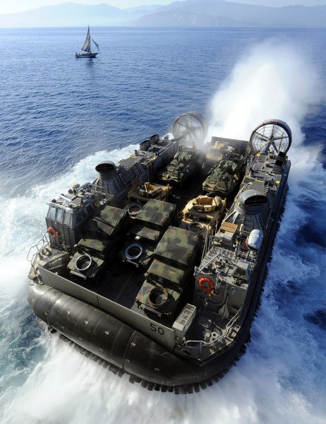 US Navy 100122-N-5345W-003 A landing craft air cushion exits the well deck of USS Bataan (LHD 5)