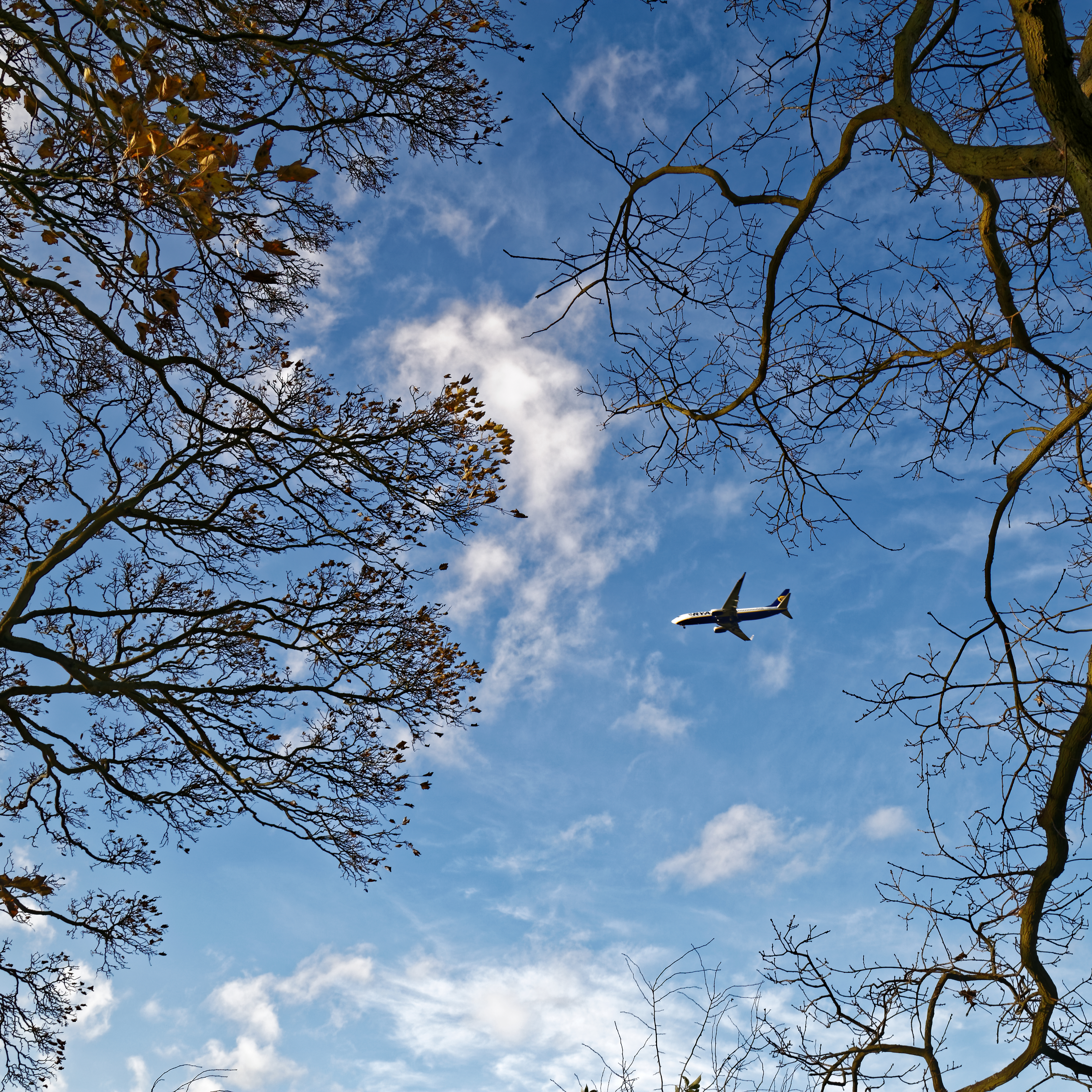 Airplane over Broxted Essex England - Ryanair approaching Stansted