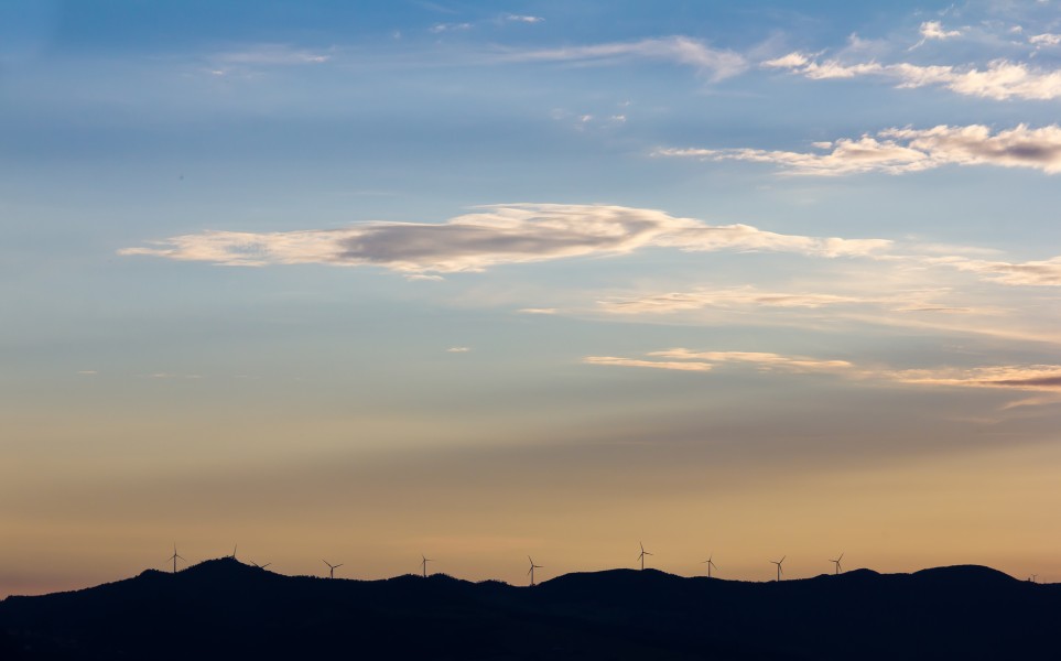 Twilight in Tuscany, wind turbines on a hill range-9944