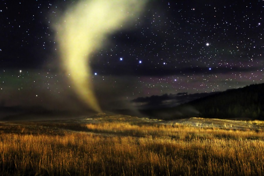 Big Dipper Ursa Major over Old Faithful geyser Yellowstone National Park Wyoming Astrophotography