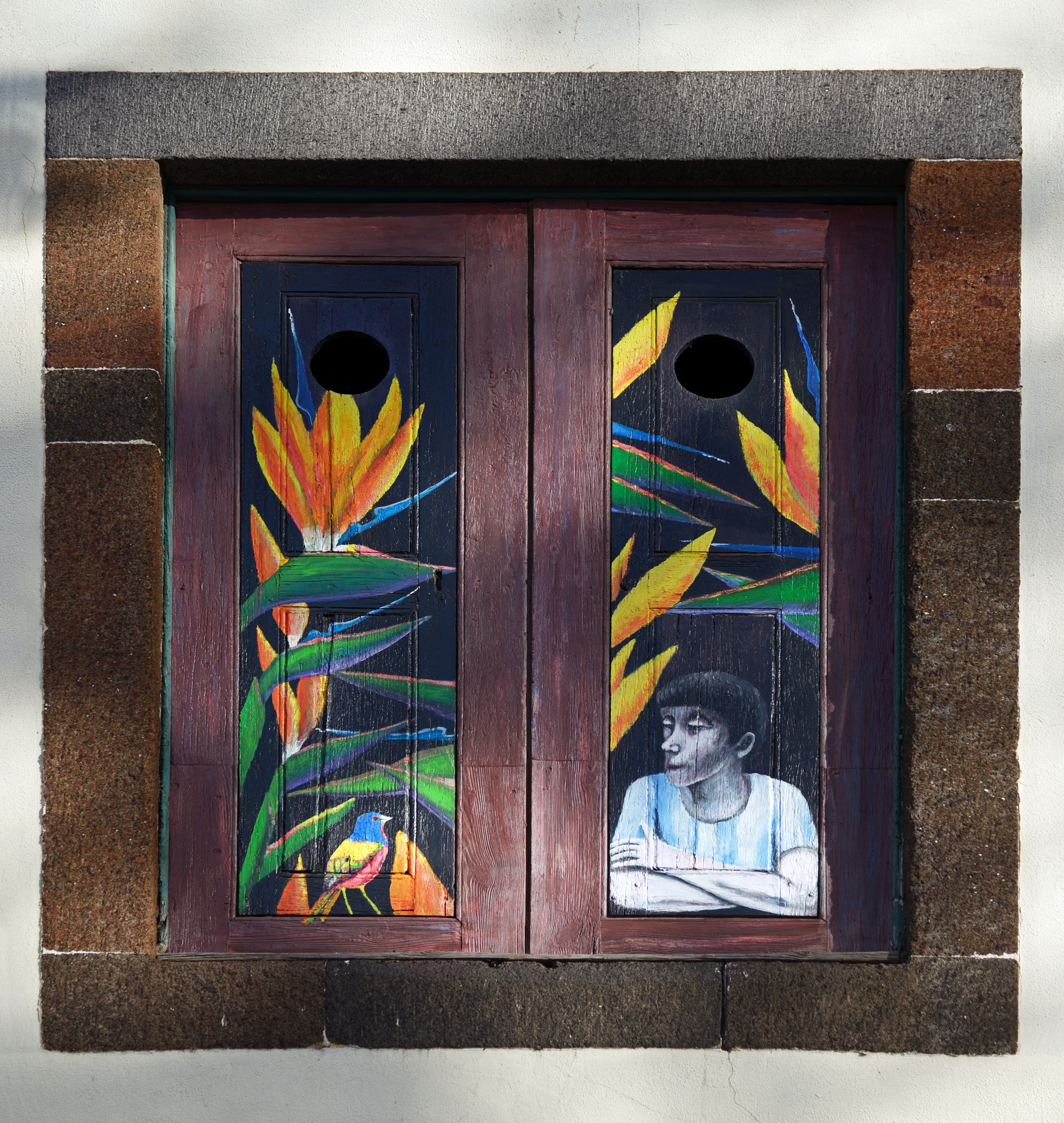 Painted window (Boy and Bird). Funchal, Madeira