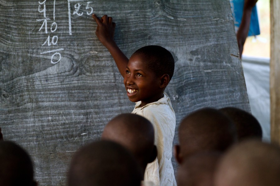 A young Congolese boy during a lesson at the Mugosi Primary School, which caters mostly for children of the Kahe refugee camp in the town of Kitschoro, in the north eastern part of the Democratic Republic of the Congo
