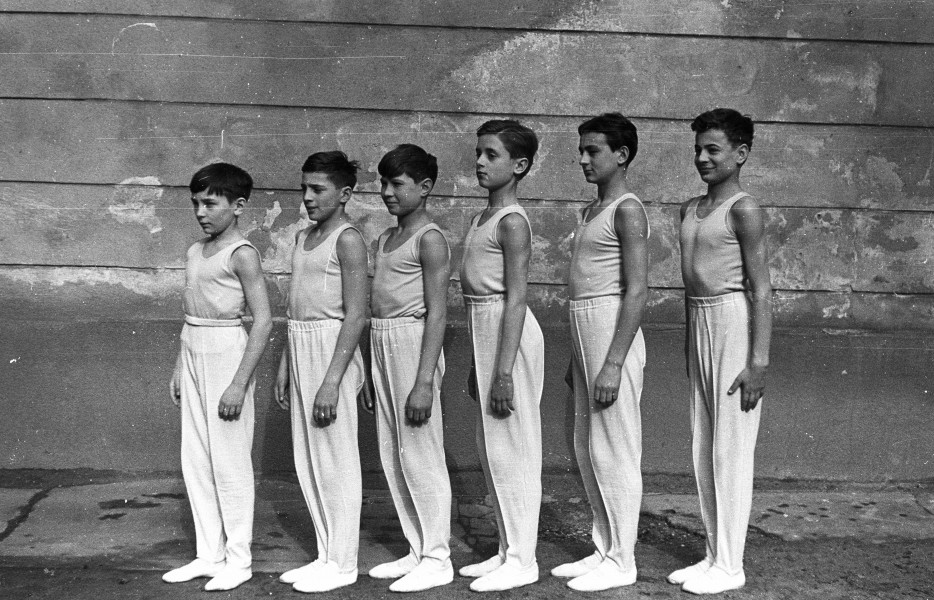 Exercise, tableau, boys Fortepan 54833