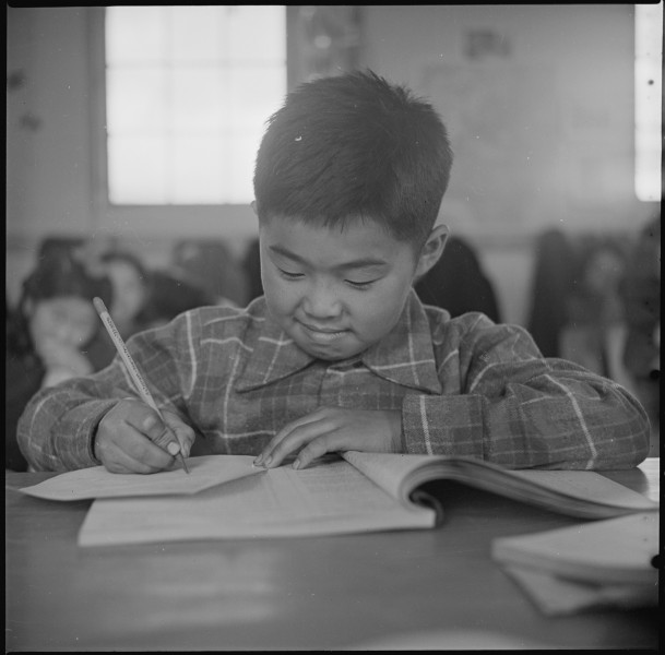 Tule Lake Relocation Center, Newell, California. A sixth grade pupil un the classroom. Miss Mae He . . . - NARA - 536352