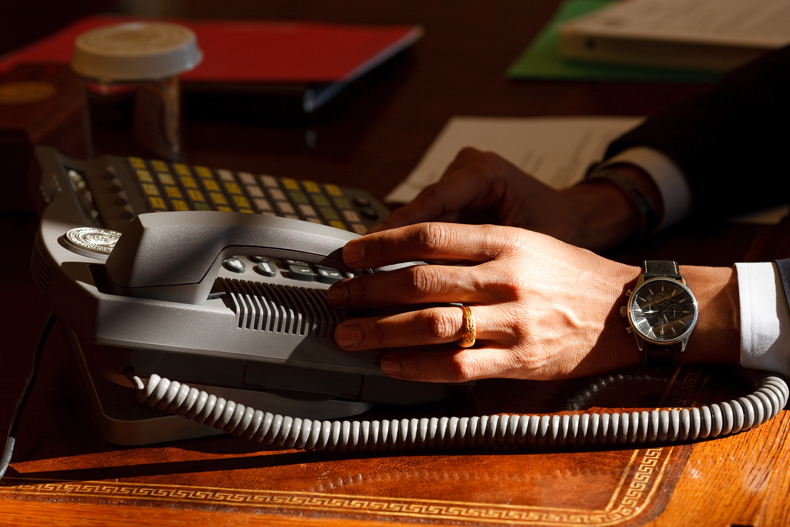Barack Obama makes a telephone call