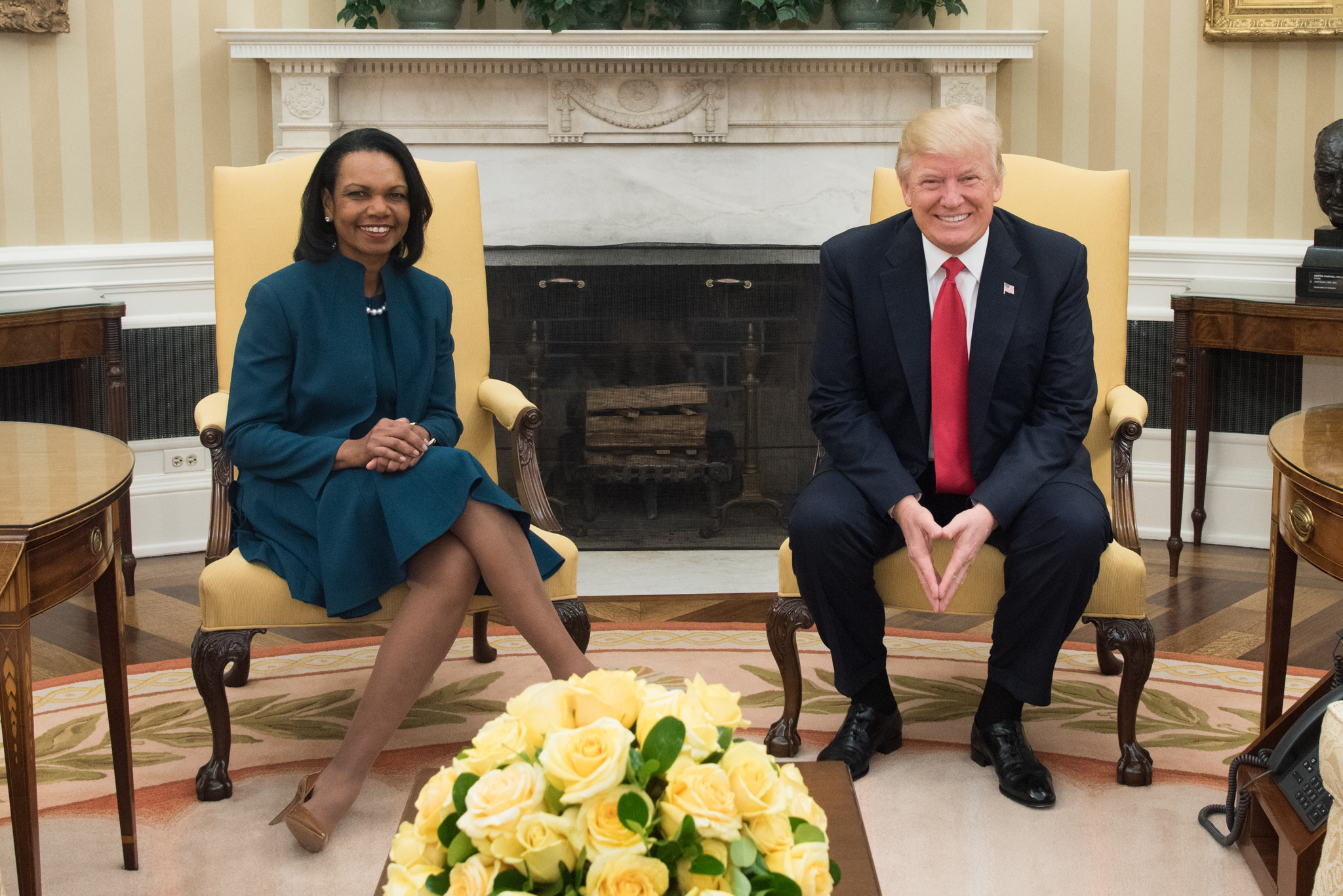 Condoleezza Rice and Donald Trump in the Oval Office, March 2017