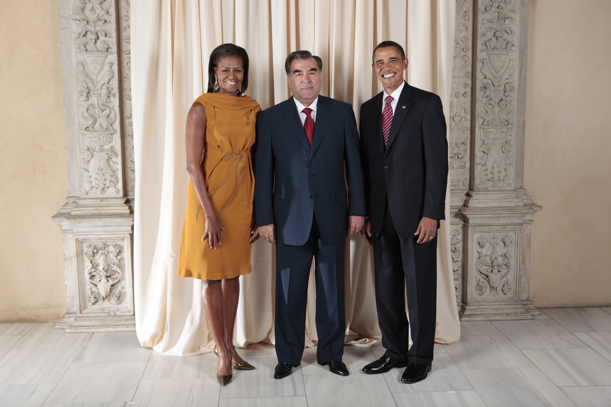 Emomali Rahmon with Obamas