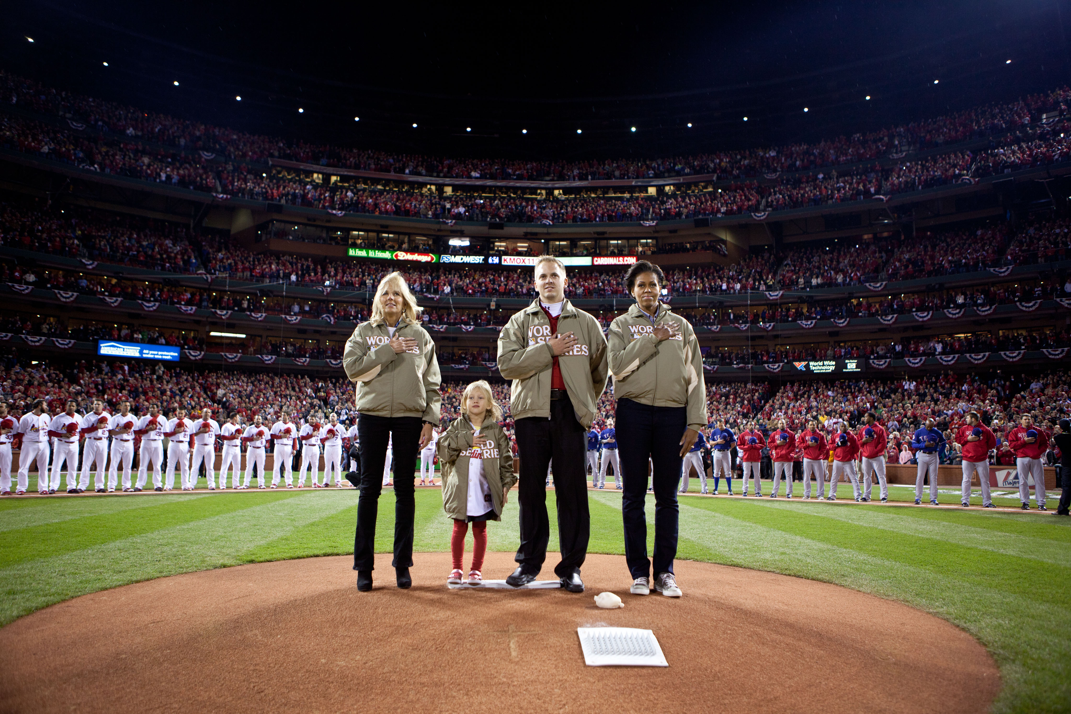 Michelle Obama Jill Biden National Anthem 2011 World Series Bush Stadium St Louis
