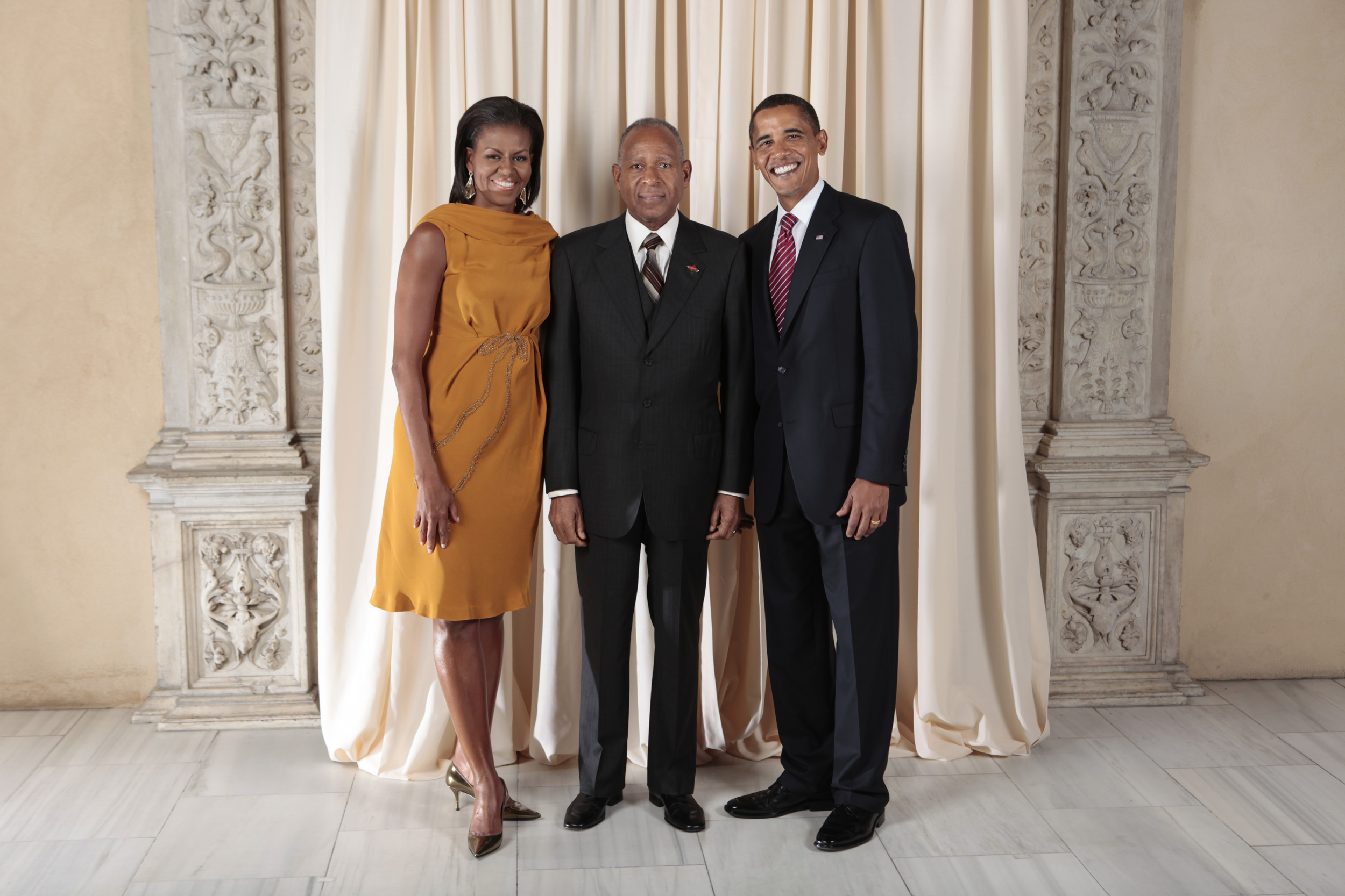 Patrick Manning with Obamas