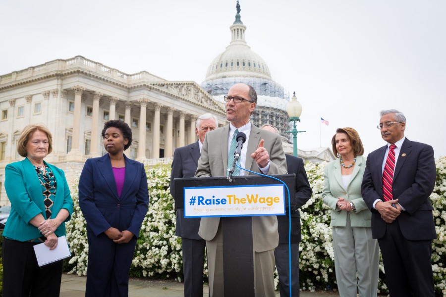 Christine Owens, Jessica Wynter Martin, Thomas Perez, Nancy Pelosi, and Bobby Scott, April 2016