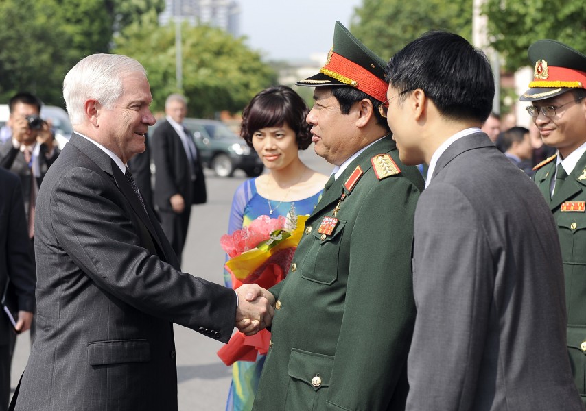Defense.gov News Photo 101011-F-6655M-013 - Secretary of Defense Robert M. Gates is greeted by Vietnamese Minister of Defense Gen. Phung Quang Thanh at the Vietnamese Military headquarters in