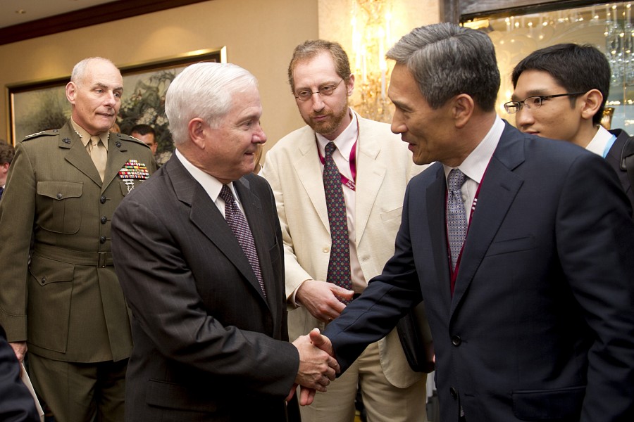 Defense.gov News Photo 110604-D-XH843-012 - Secretary of Defense Robert M. Gates shakes hands with South Korean Defense Minister Lee Yong-gul during the 10th International Institute for
