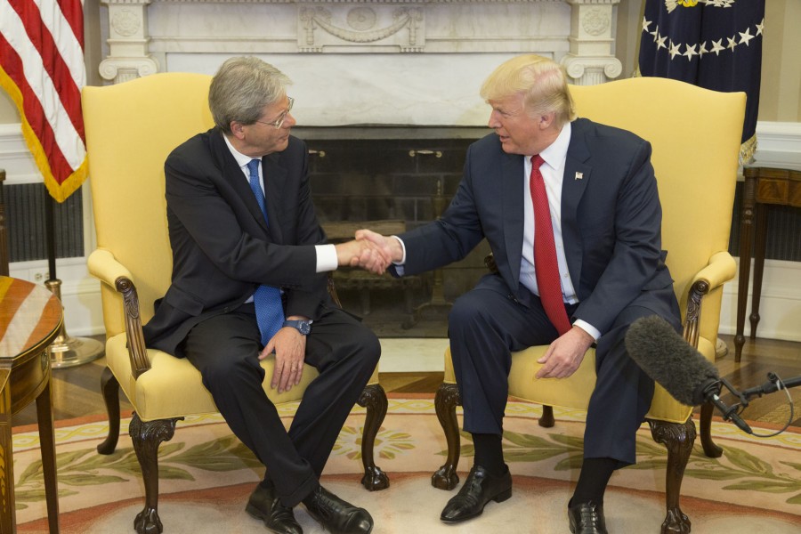 Donald Trump and Paolo Gentiloni in the Oval Office, April 20, 2017