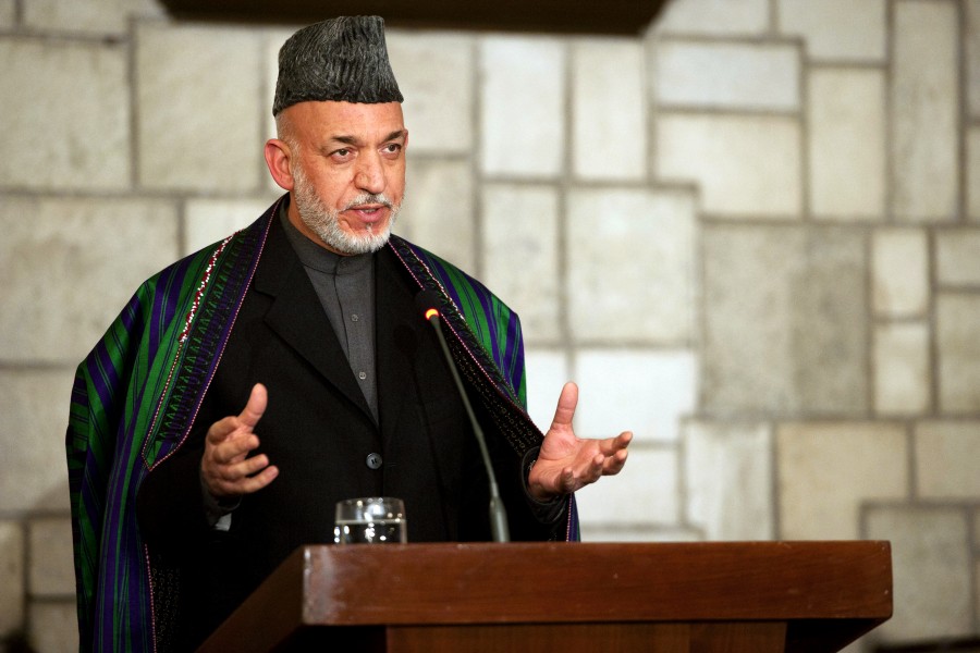 Hamid Karzai at a press conference in Kabul, Afghanistan, 2011
